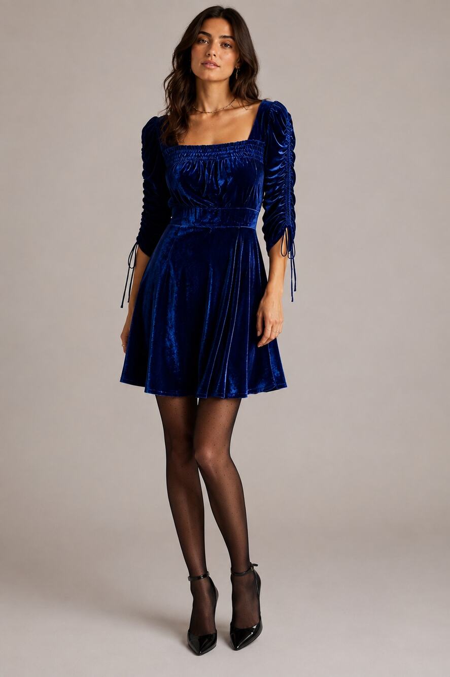 The Kooples S Bliss Royal Blue Silk Blend Velvet Ruched Dress NWT $375